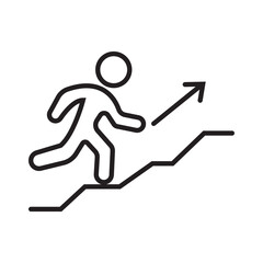 Editable stroke outline icon of a figure running toward a flag or goal, symbolizing determination, speed, and goal-oriented mindset.