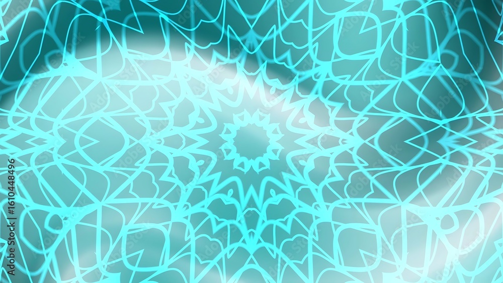 Poster ombre aqua fresh blend abstract cyan mandala background with intricate geometric patterns and symmet