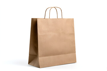 Brown paper shopping bag with handles isolated on white background