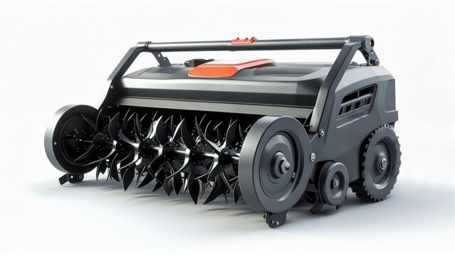 Modern Lawn Dethatcher Machine for Garden Maintenance and Healthy Turf Care on White Background