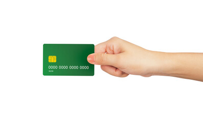 Hand hold credit card isolated on white background, clipping path.