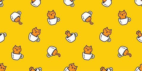 cat seamless pattern coffee cup vector calico doodle cartoon pet animal illustration tile background repeat wallpaper gift wrapping paper gift wrapping paper scarf isolated
