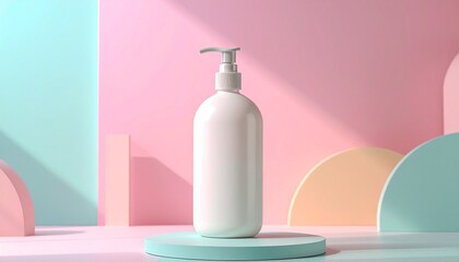 Blank Soap Bottle Mockup on Stylish Pastel Background Ideal for Skincare, Hygiene, and Personal Care Product Presentation and Marketing


