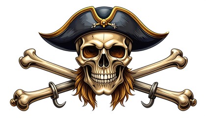 Jolly Roger skull with tricorn hat and crossed bones