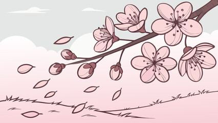 Sakura blossoms floating in wind