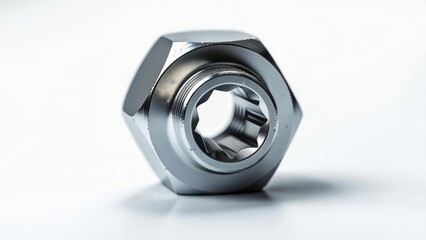 Shiny metal fitting on white background