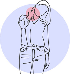 Illustration of a woman with uncomfortable neck pain and muscle stiffness