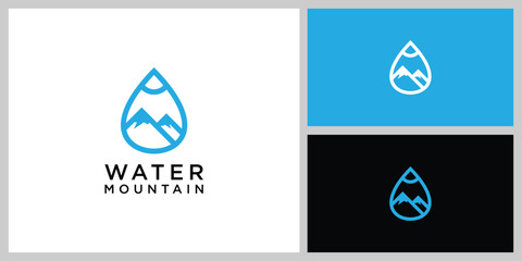 Minimalist mountain with water drop logo design