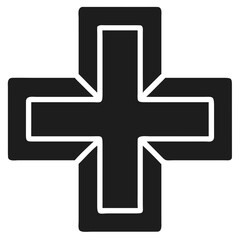 Obraz premium A simplified black silhouette design of a red cross symbol representing first aid and medical care