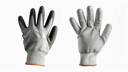 Obraz premium Durable Gray and Black Work Gloves, Front and Back View, Isolated on White Background