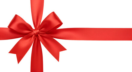 Elegant Red Ribbon Bow on White Background