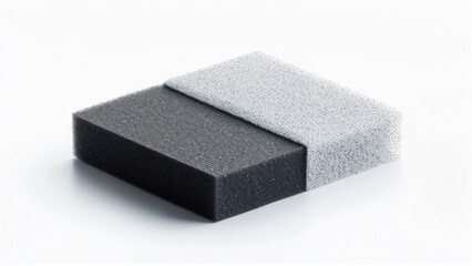 Black and grey rectangular foam sponges on white background, studio shot