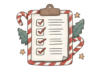 Fototapeta premium Christmas checklist-style icon group including tick boxes with candy cane borders and tiny stars, isolated on a white background, in a simple style, with a transparent PNG