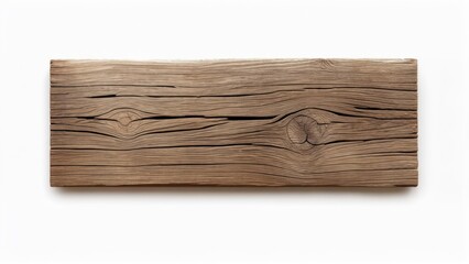 Obraz premium Rustic Weathered Wood Plank on White Background with Natural Grain and Knots, Isolated Material Texture