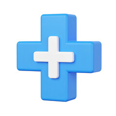 Fototapeta premium Three-dimensional blue and white cross symbol on transparent background