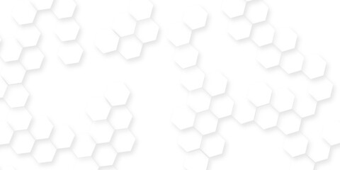 Modern seamless geometry pattern hexagon, The pattern of white hexagons is arranged in a slightly irregular, organic layout, white and gray hexagon honeycomb geometric copy space.