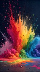 Vibrant Explosion of Rainbow-Colored Powder on Dark Background
