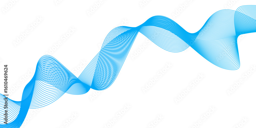 Aufkleber abstract blue wavy lines on white background dynamic flowing, smooth curvy shape dots fluid array, s
