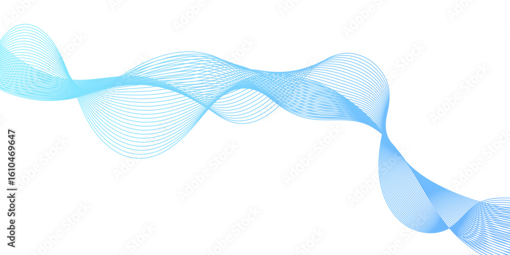 Poster abstract blue wavy lines on white background dynamic flowing, smooth curvy shape dots fluid array, s