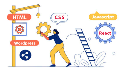 Web development technologies html css javascript react wordpress building website development process concept