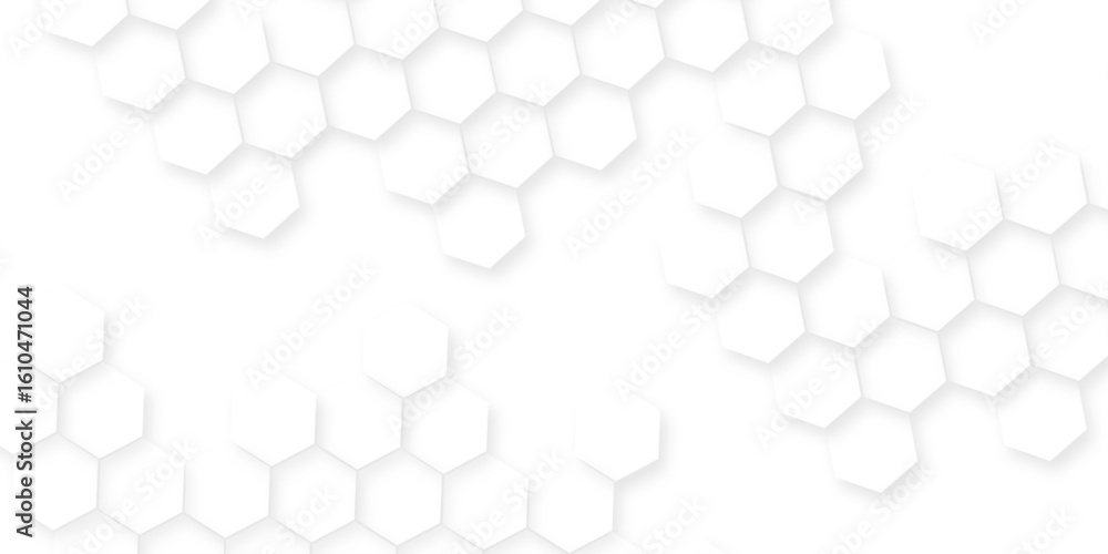 Poster hexagonal structure futuristic white background, seamless pattern with honeycomb design, abstract ge