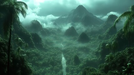 Misty Jungle River Valley