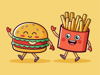 Cool Burger and Fries Duo Flat Design