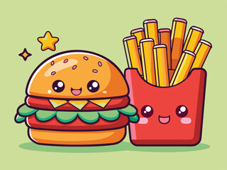 Happy Burger and Fries with Sparkles Design