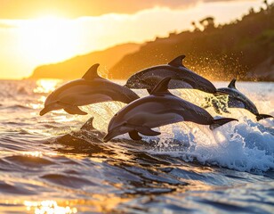 dolphins at sunset