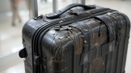 Damaged suitcase caused by poor logistics or mishandling during travel, showcasing the struggles.