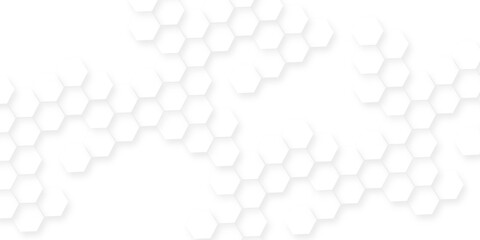 White hexagonal shapes arranged in a honeycomb structure, Abstract white hexagonal shapes on a light grey background.