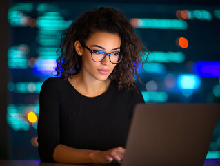 Woman updating website content in content management system