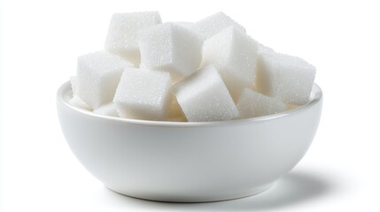 Sugar cubes on white bowl food photography kitchen setting minimalist style close-up view sweetness concept