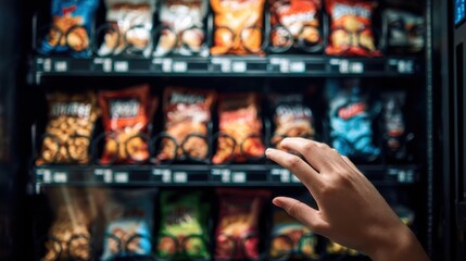 Vending machine with various snack options during late afternoon in an indoor area