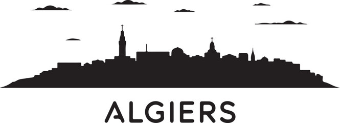 Algiers Skyline Silhouette Martyrs&rsquo; Memorial City Hillside Outline North African City Vector in Black