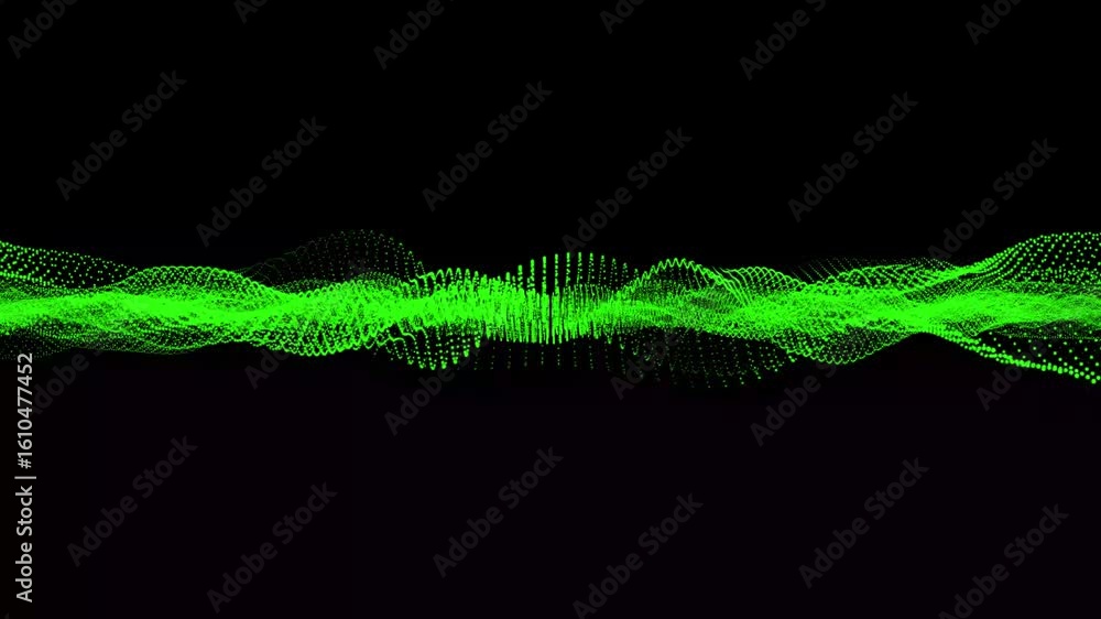 Poster flowing green dots wave on a black background. abstract digital particle and dot wave light abstract