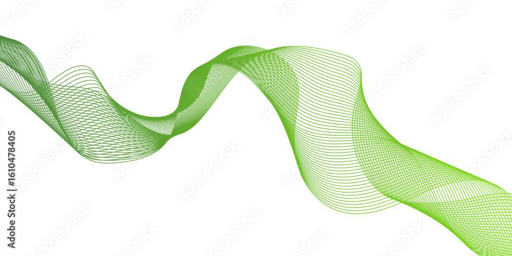 Poster the design is minimalist and modern with the green lines, a digital dynamic wave of particles futuri