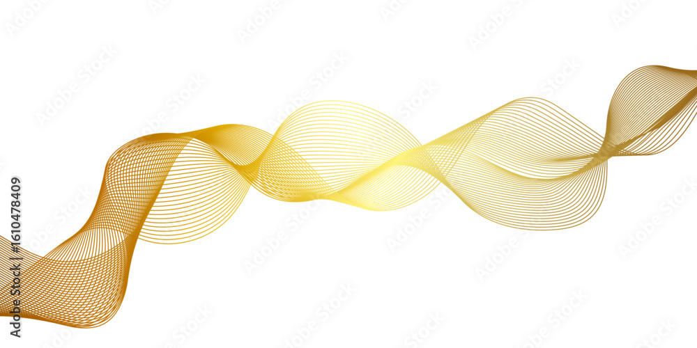 Poster wave design composed of multiple golden-yellow lines, that create a smooth continuous pattern, givin