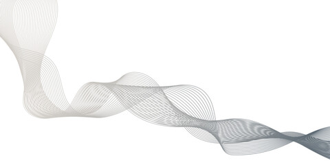 Smooth gray wave with dynamic movement and sleek design, flowing wave pattern composed of multiple color contour lines on a white background.
