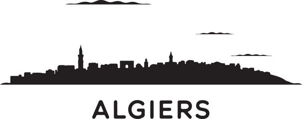 Obraz premium Algiers Skyline Silhouette Martyrs’ Memorial City Hillside Outline North African City Vector in Black