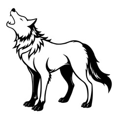 A wolf howls at the moon, isolated on white background