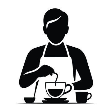 barista stirring coffee in black and white clip art preview