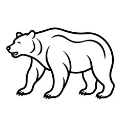 A black and white outline of a walking bear isolated on white background