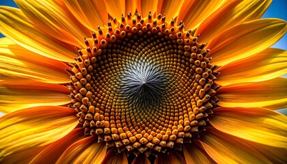 Sunflower Close-up Shows Vibrant Petals and Geometric Center