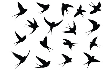 Fototapeta premium Swallow Silhouette Vector Set – Elegant Bird Icons in Diverse Flying Poses