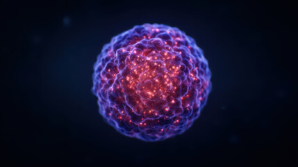 Technology Engineered Living Therapeutics Concept, Engineered living technology therapeutics cell visualization concept with blue purple glowing