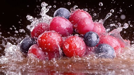 Juicy Red and Blue Grapes in Water