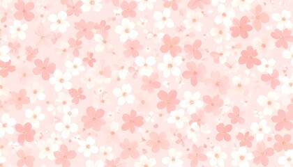 Soft pink background with scattered, delicate white and pink flowers