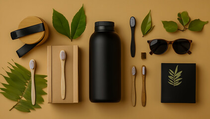 A curated array of flat lay compositions showcasing eco-friendly packaging and sustainable products,