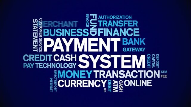 Payment System animated word cloud-text design animation tag kinetic typography seamless loop.